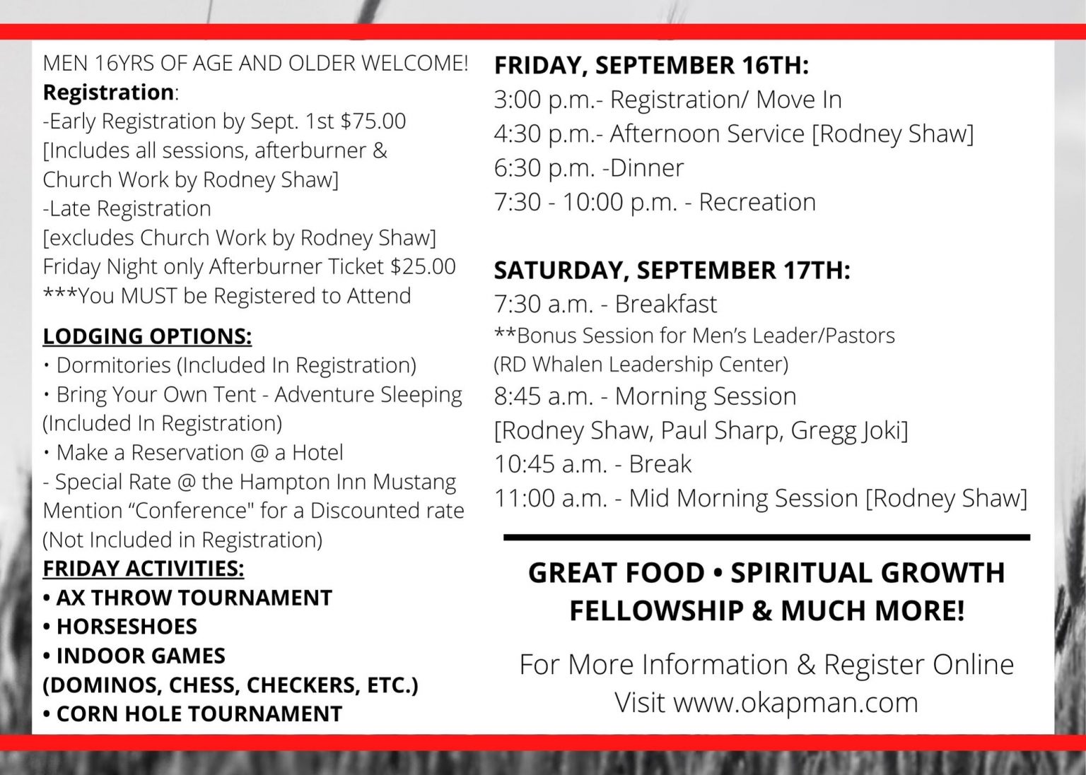 CONFERENCE SCHEDULE Oklahoma Apostolic Man UPCI